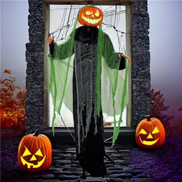 Halloween Decorations Outdoor, 6 FT Light Up Ghost Pumpkin with Sound Activation - Picture 4 of 7